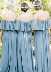 Bonnie | Simple Boho Strapless Dusty Blue Chiffon Maxi Bridesmaid Dress with Off the Shoulder - Price #price_variant_lowest# - Dusty Blue - PromDressClub